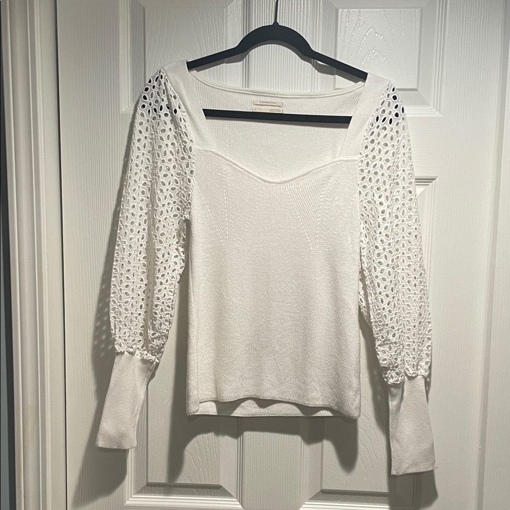 Anthropologie Eyelet Sleeve Sweater White Size M